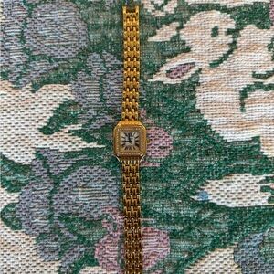 Gold-Tone Square Face Bracelet Watch